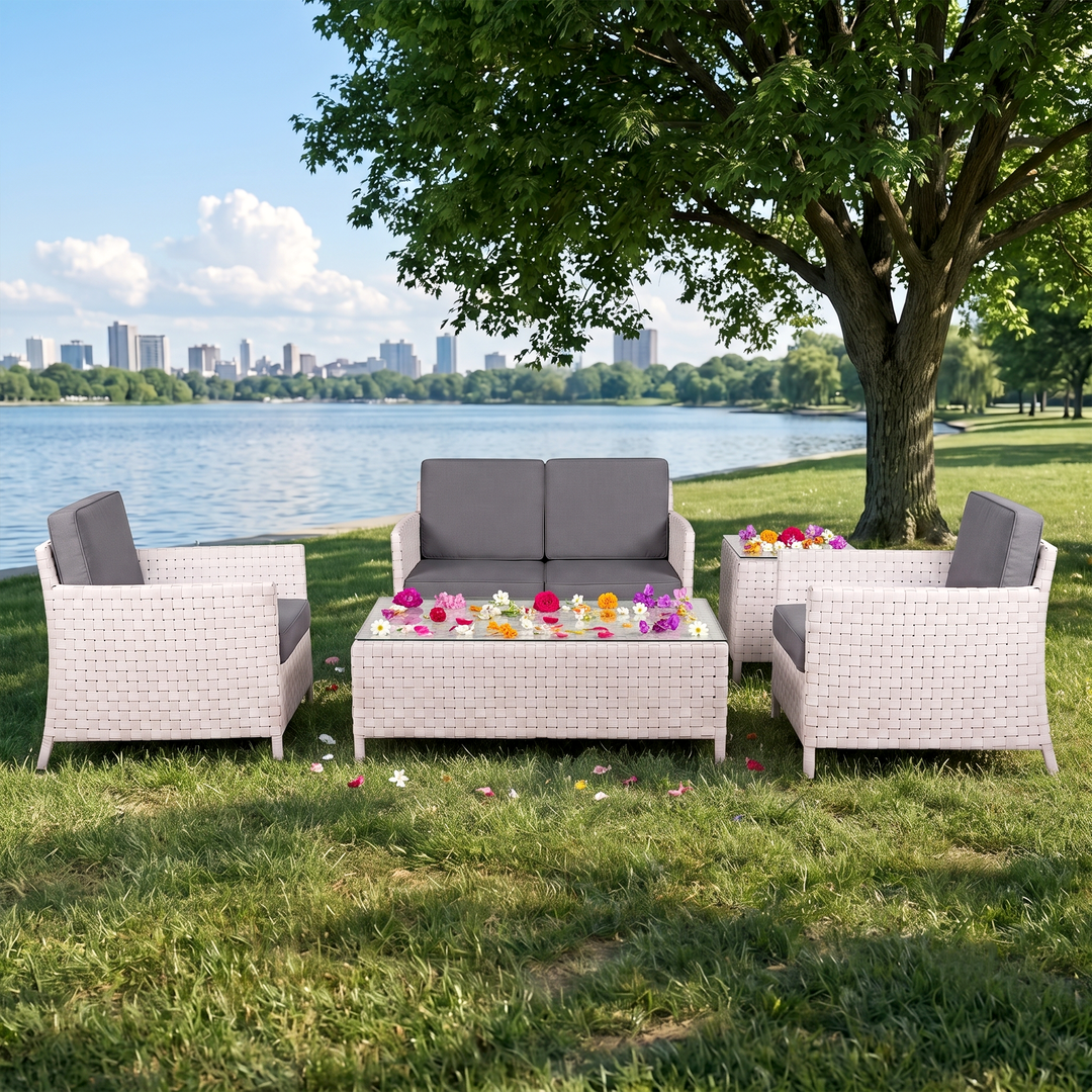 Tecla Outdoor Sofa Set 2 Seater , 2 Single seater and 1 Center Table (Off White)