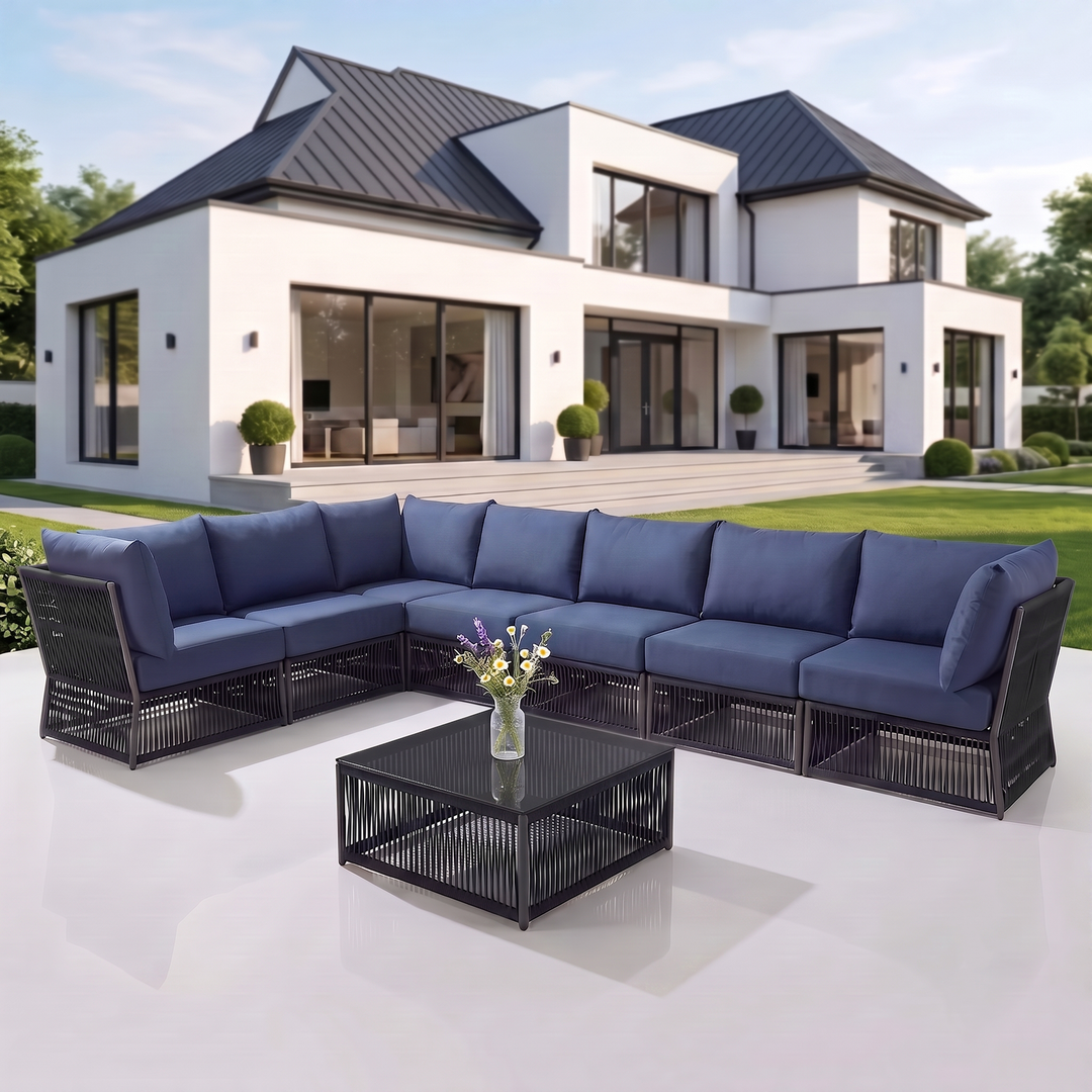 Valencia Outdoor Sofa Set 7 Seater, 1 Center Table Set Braided & Rope