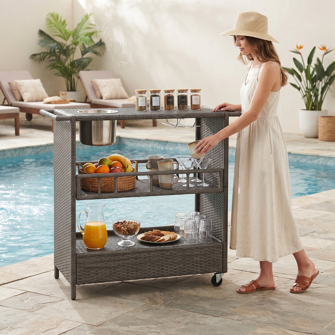 Sasc Outdoor Patio Bar Serving Cart (Grey)