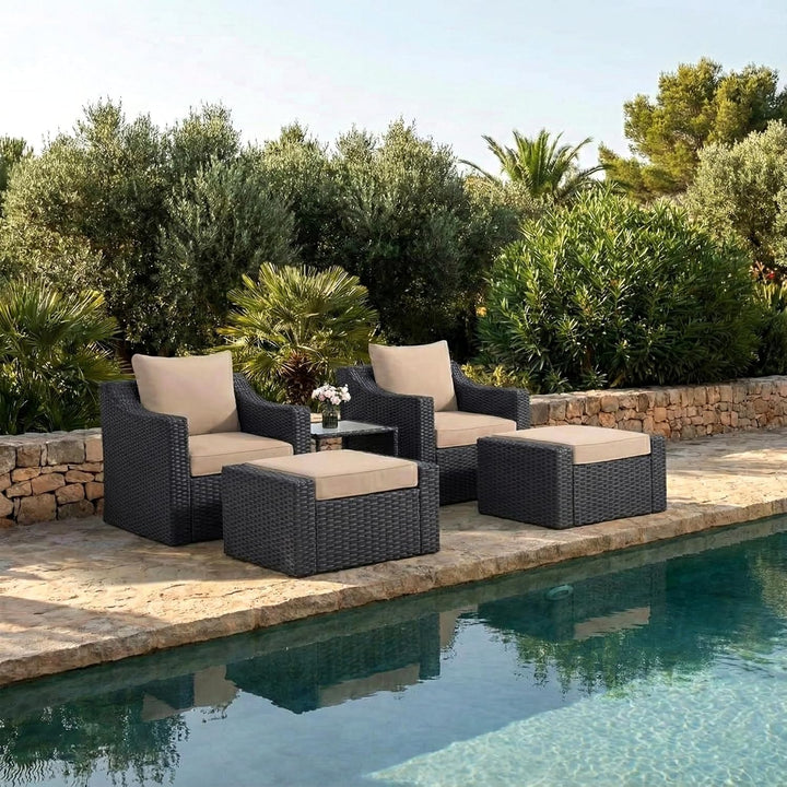 Allesi Outdoor Patio Sofa Set 2 Single Seater , 2 ottoman and 1 Center Table Set (Black)