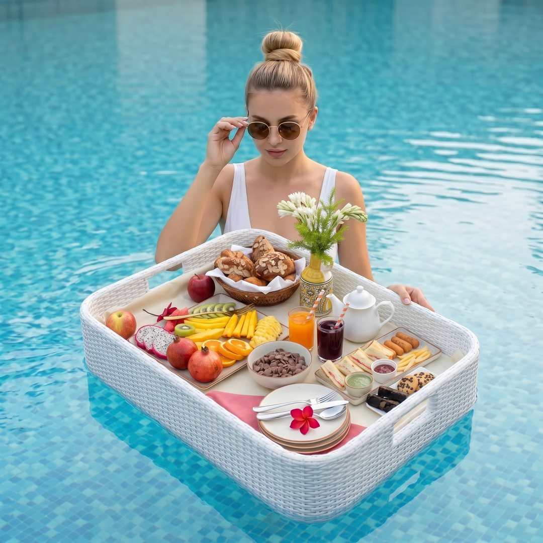 Rocío Luxury Floating Serving Tray For Swimming Pool - White( Rectangle )