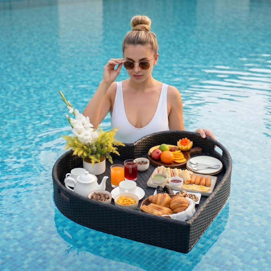 Núria Luxury Floating Serving Tray For Swimming Pool - Black (Heart Shape)