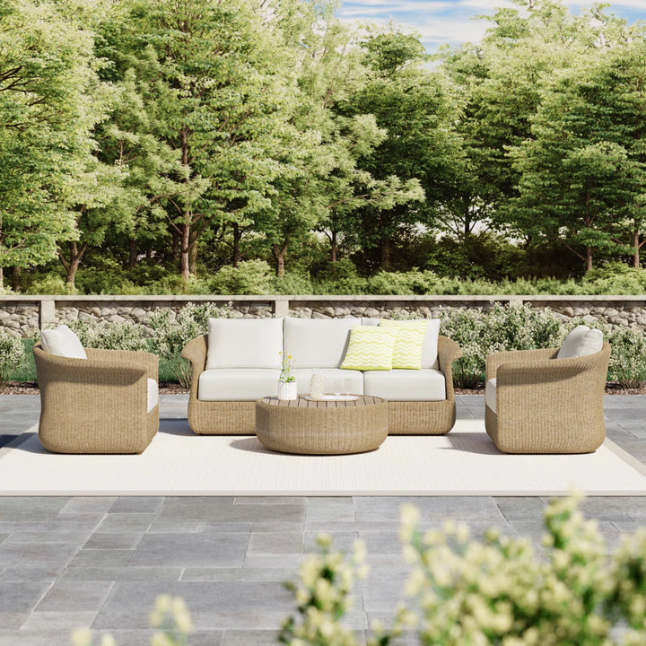 Coist Outdoor Sofa Set 3 Seater, 2 Single seater and 1 Center Table (Honey) Braided & Rope