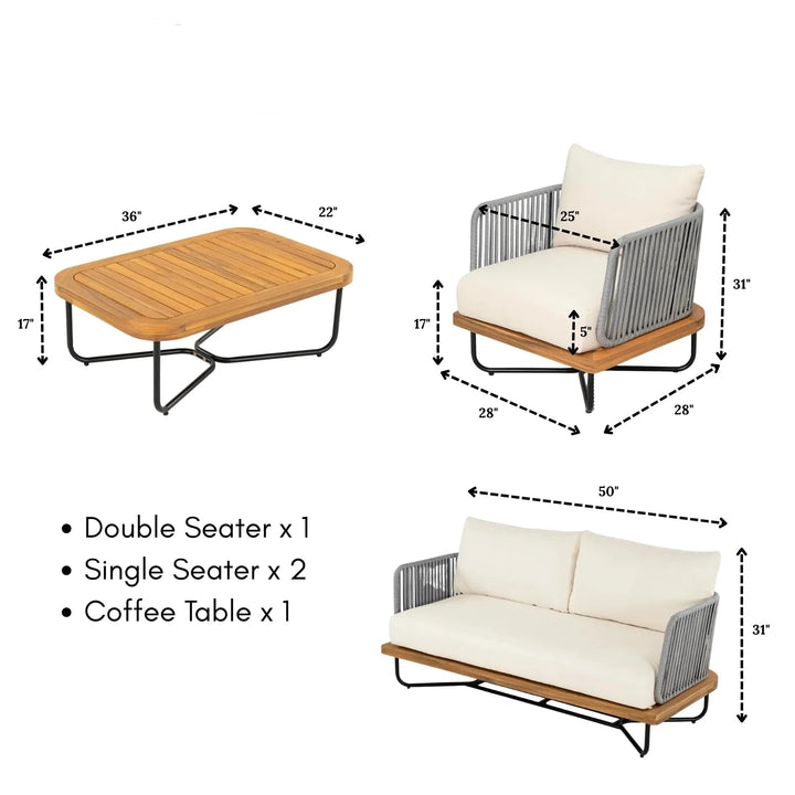 Eros Outdoor Garden Balcony Sofa Set 2 Seater , 2 Single Seater 1 Center Table Set Braided and Rope (Grey)