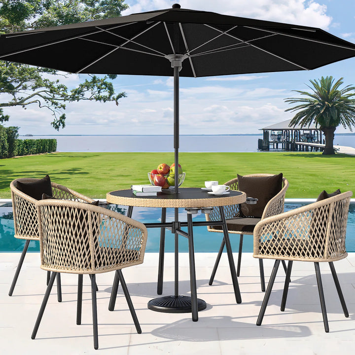 Alux Outdoor Patio Seating Set 4 Chairs and 1 Table Set (Tan + Black)