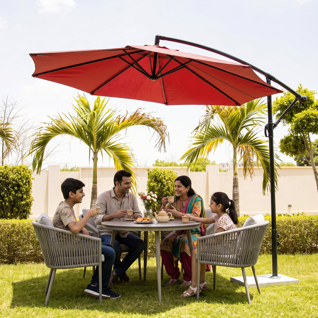Aqua Luxury Side Pole Garden Umbrella With Stand (Round, Mahroon)