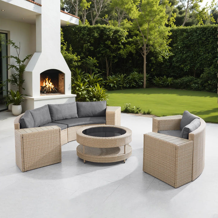 Orca Outdoor Patio Sofa Set 6 seater and 1 Center Table (Light brown)