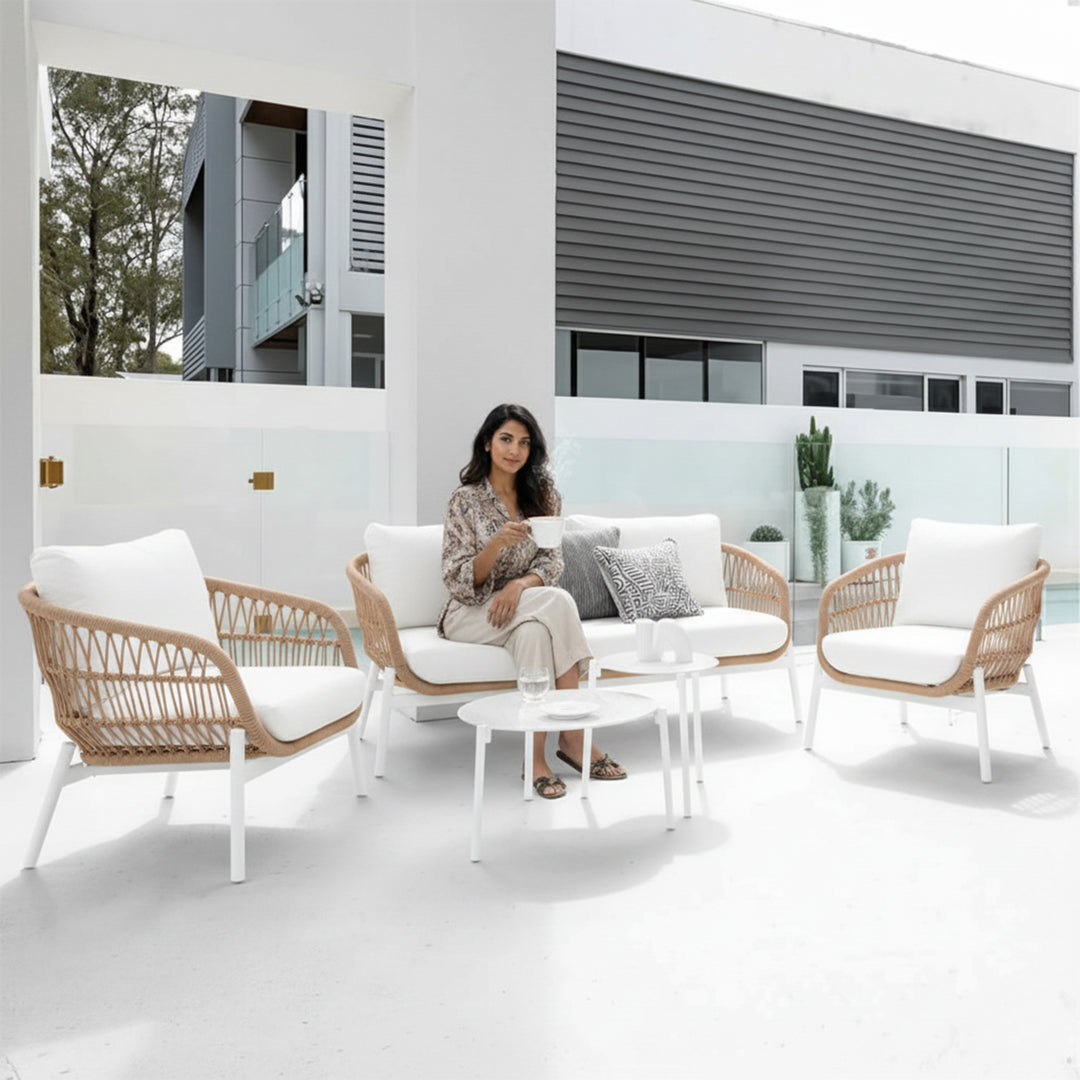 Seibi Outdoor Garden Balcony Sofa Set 2 Seater , 2 Single Seater 2 Center Table Set Braided and Rope