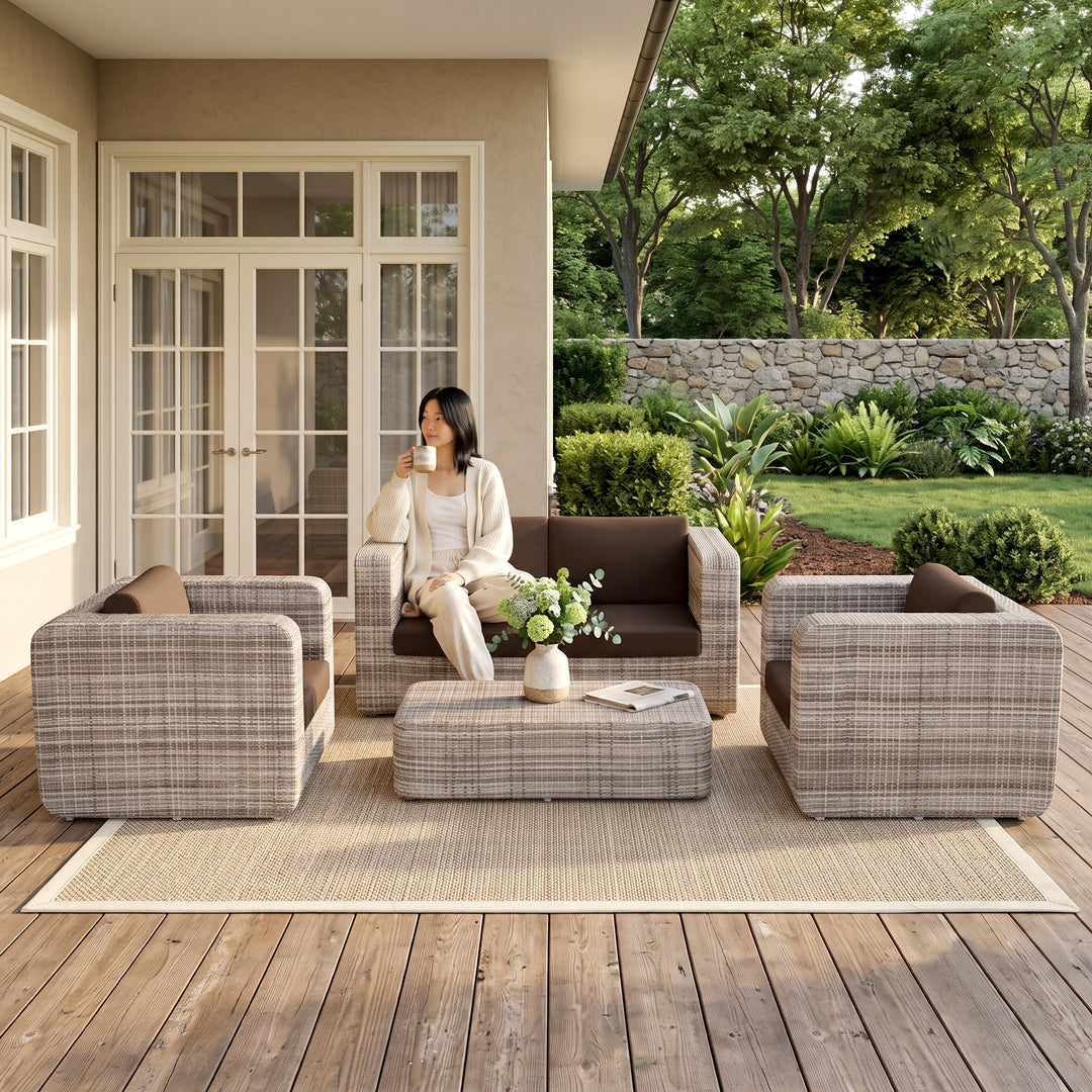 Maso Outdoor Sofa Set 2 Seater + 2 Single seater with 1 Central Table (Seashell)