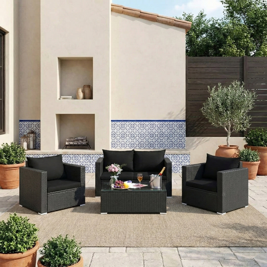 Gracia Outdoor Sofa Set 2 Seater, 2 Single seater and 1 Center Table (Black)