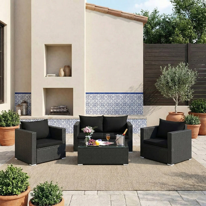 Gracia Outdoor Sofa Set 2 Seater, 2 Single seater and 1 Center Table (Black)