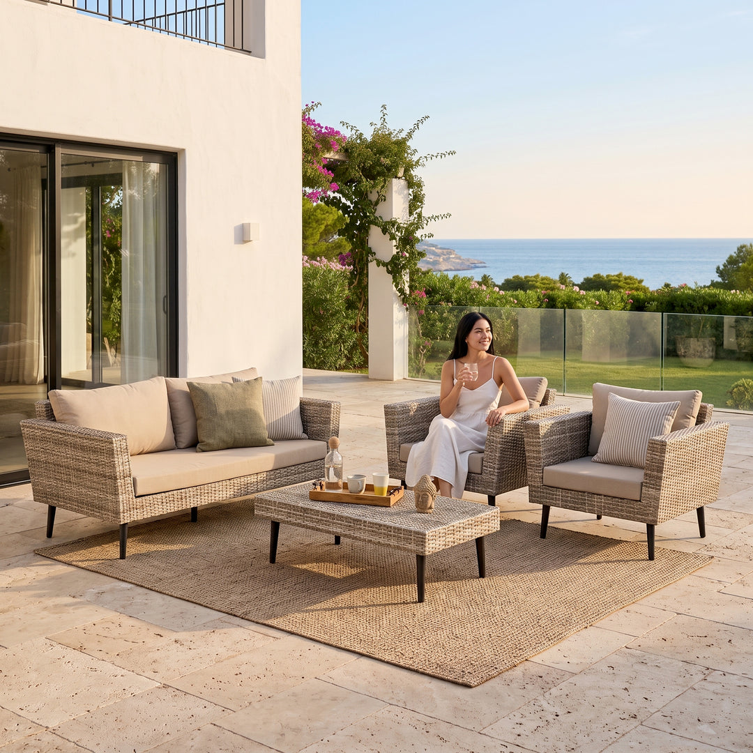 Bonfilia Outdoor Sofa Set 2 Seater, 2 Single seater and 1 Center Table (Seashell)