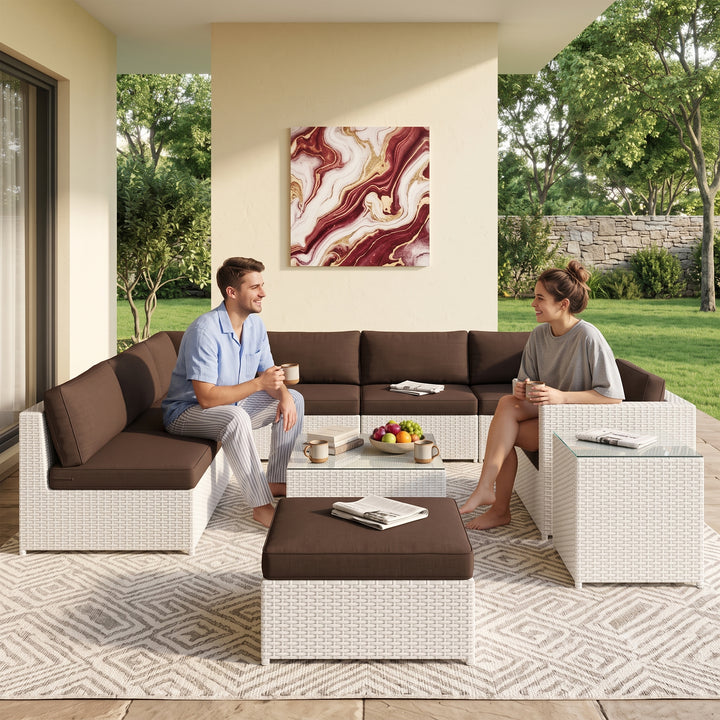 Ferri Outdoor Patio Sofa Set 6 Seater , 1 Footstool , 1 Side table and 1 Center Table (White)