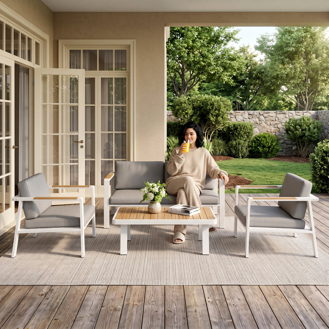 Marino Outdoor Sofa Set 2 Seater , 2 Single seater and 1 Center Table (White)