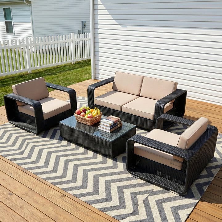 Akrivi Outdoor Sofa Set 2 Seater, 2 Single seater , 1 Center table (Black)