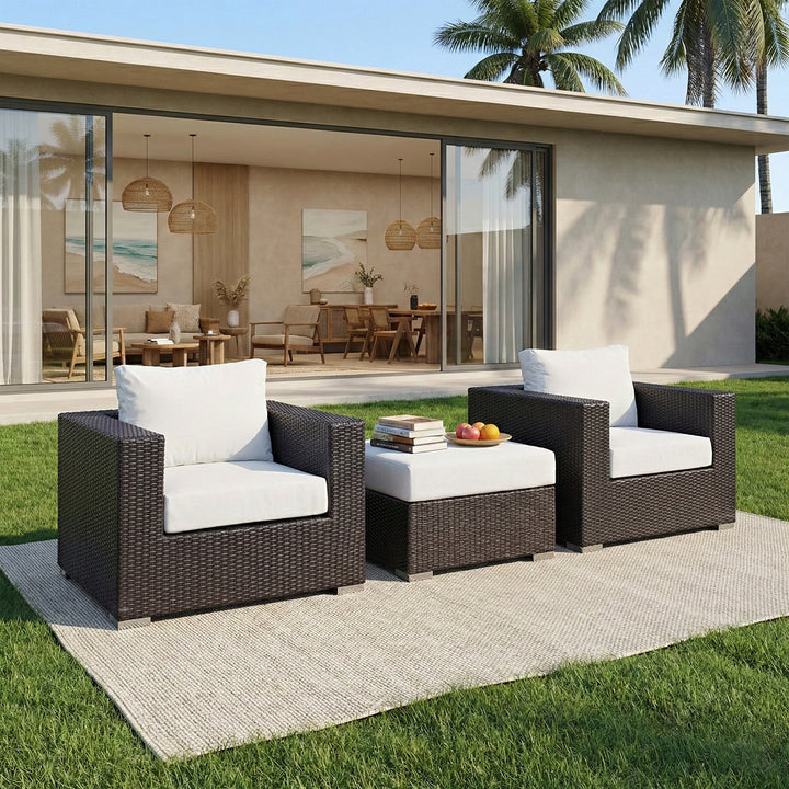 Cotta Outdoor Sofa Set 2 Single seater and 1 Ottoman (Brown + White)
