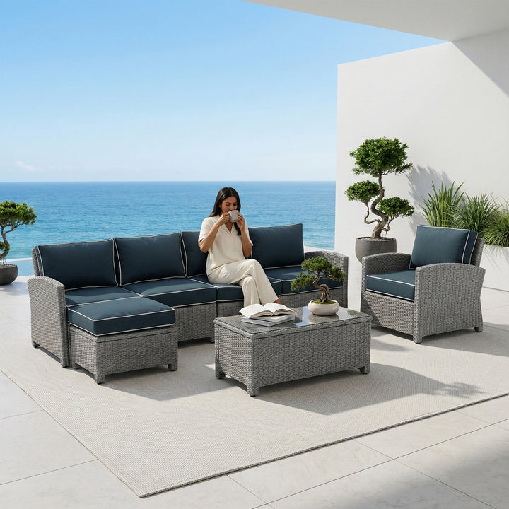 Kuisi Outdoor Garden Balcony Sofa Set 4 Seater, 1 Single seater With 1 Ottoman and 1 Center Table Set (Grey)