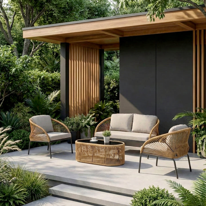 Willa Outdoor Sofa Set 2 Seater , 2 Single seater and 1 Center Table Set (Beige) Braided & Rope