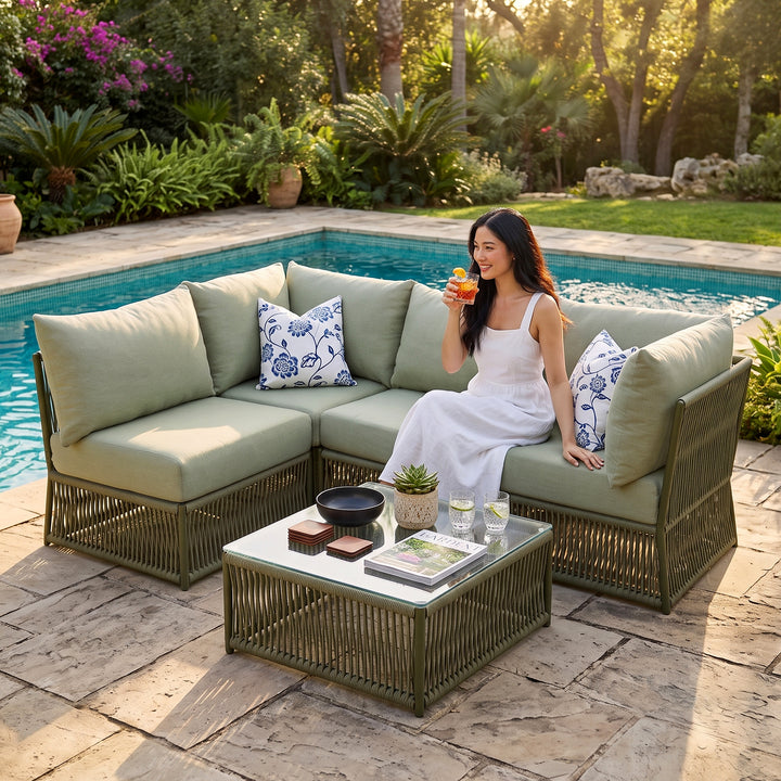 Castillo Outdoor Sofa Set 4 Seater and 1 Center Table Set Braided & Rope