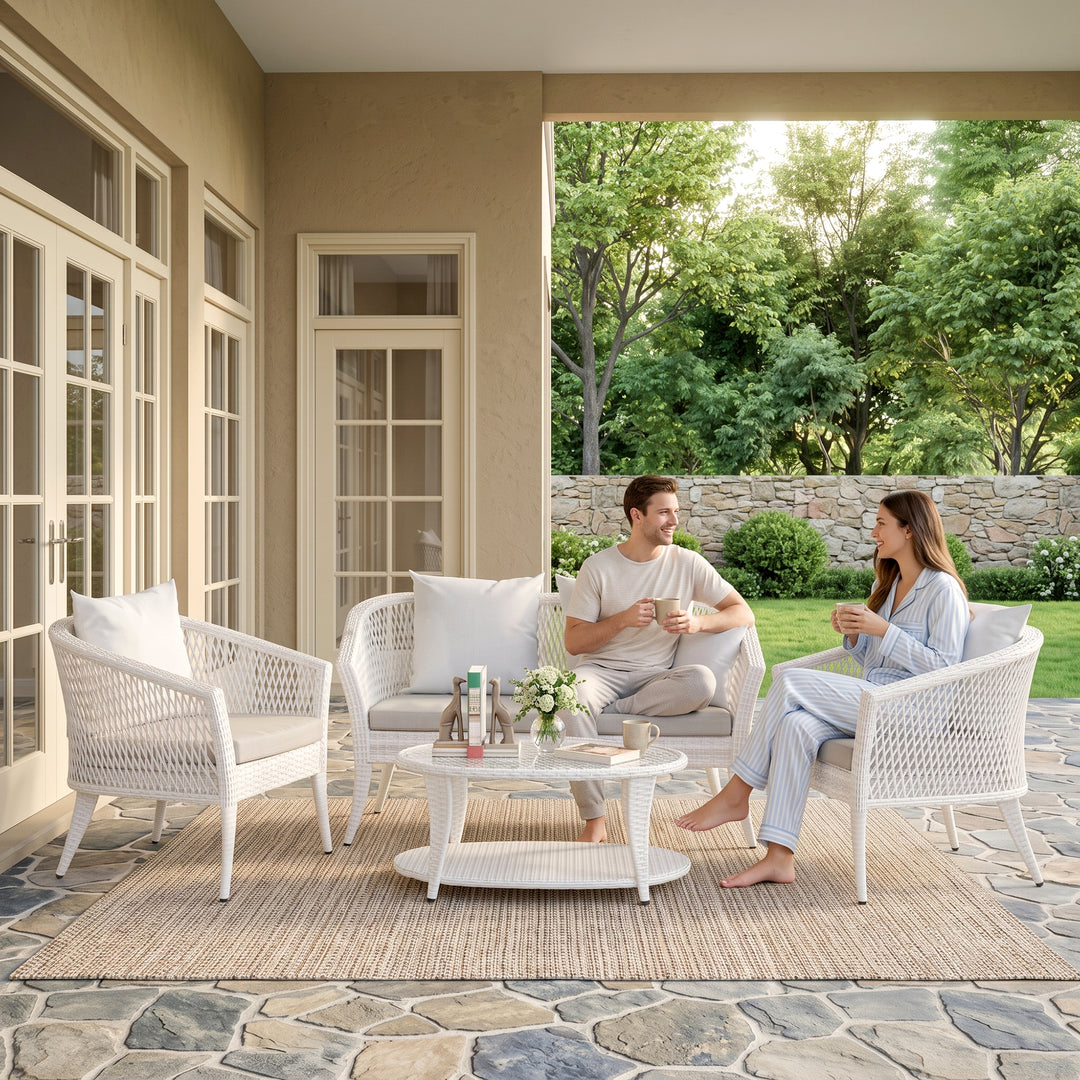 Milok Outdoor Sofa Set 2 Seater, 2 Single seater and 1 Center Table (White)
