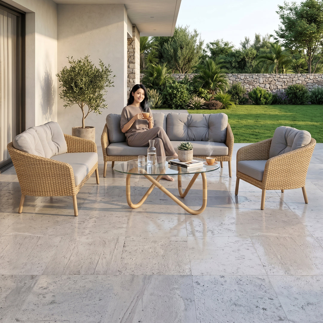 Luigi Outdoor Patio Sofa Set 3 Seater, 2 Seater 1 Single Seater and 1 Center Table  (Brown)