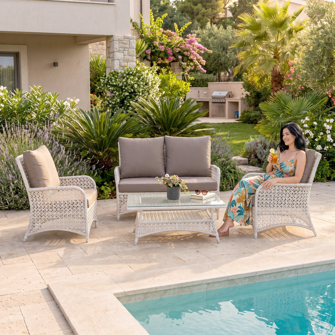 Alfonsi Outdoor Sofa Set 2 Seater, 2 Single seater and 1 Center Table (Beige + Brown)