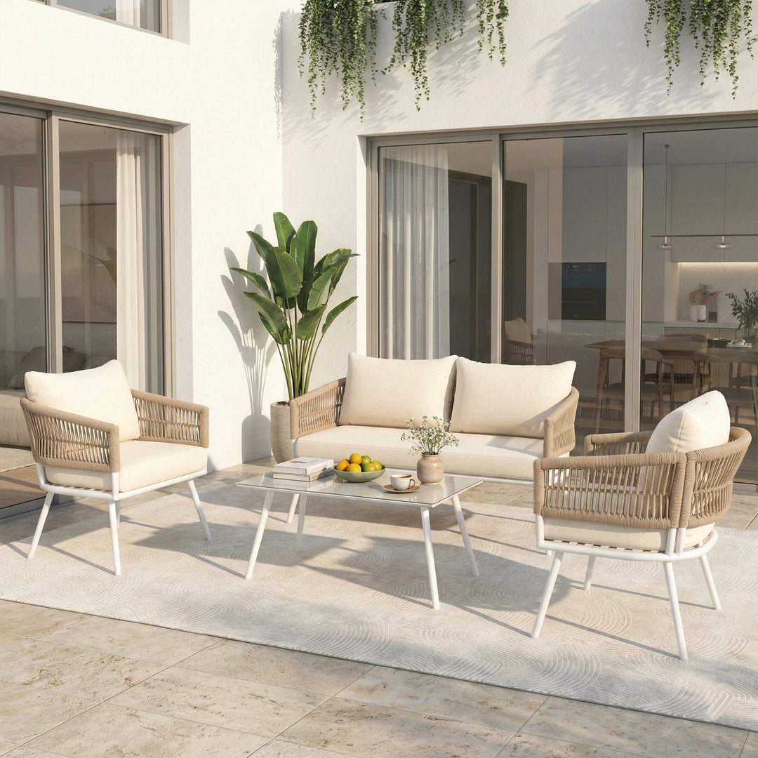 Frias Outdoor Sofa Set 2 Seater, 2 Single seater and 1 Center Table Braided & Rope