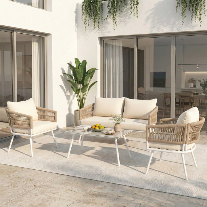 Frias Outdoor Sofa Set 2 Seater, 2 Single seater and 1 Center Table Braided & Rope