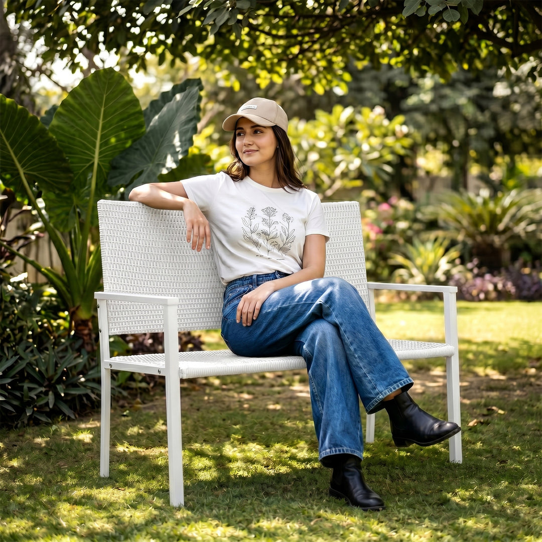 Bolton Wicker 2 Seater Garden Bench for Indoor & Outdoor Park - (White)