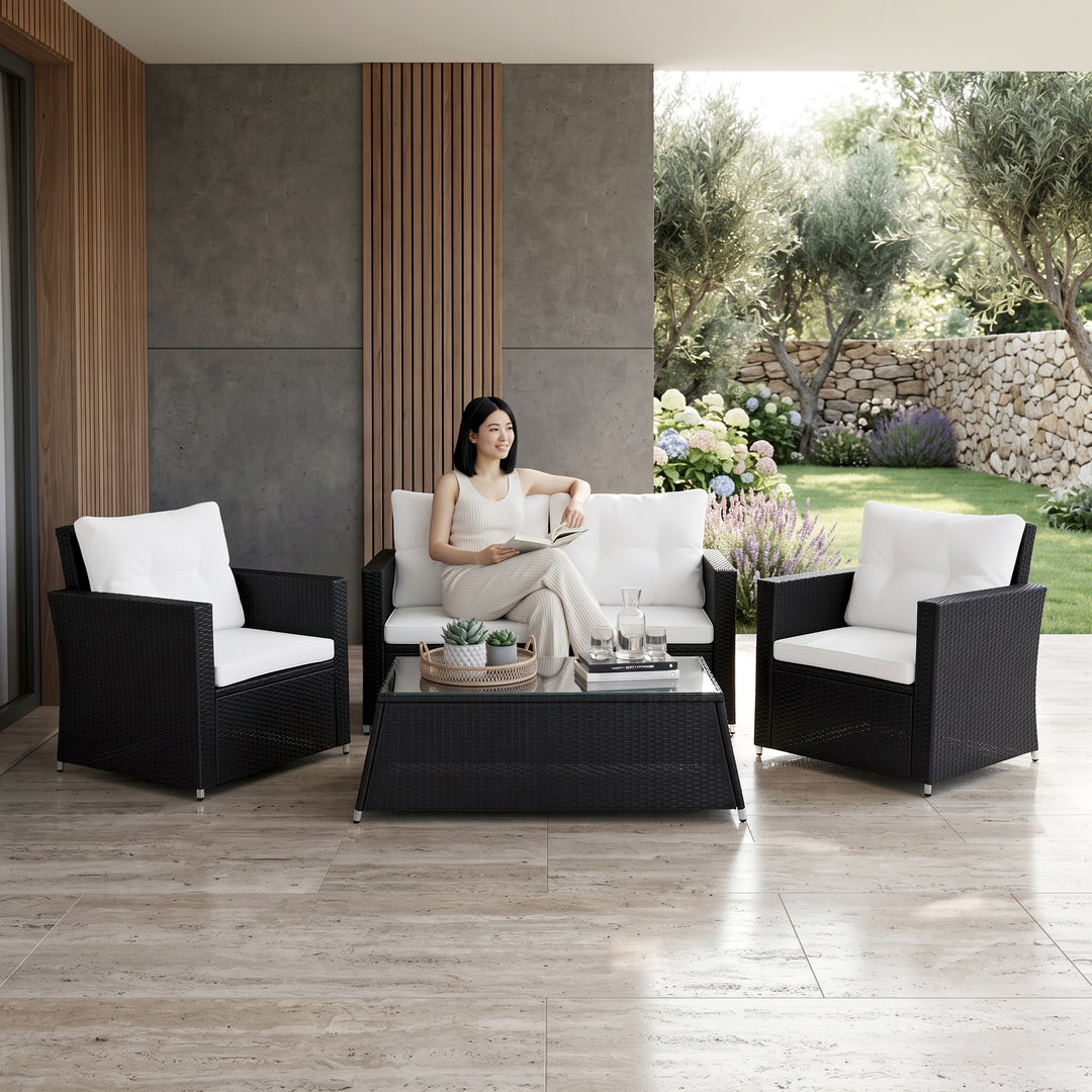 Moreau Outdoor Sofa Set 2 Seater, 2 Single seater and 1 Center Table (Black + White)