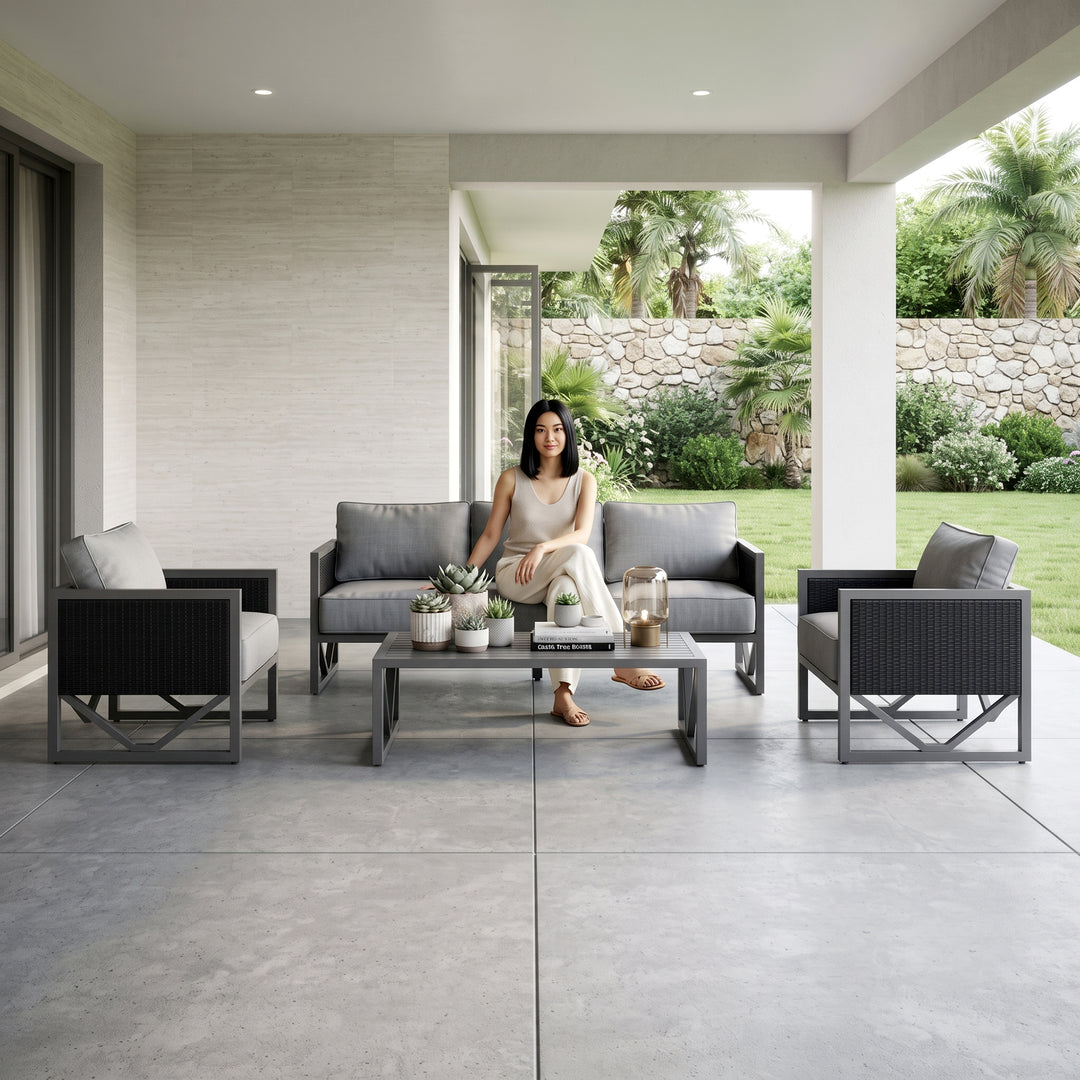 Myriad Outdoor Sofa Set 3 Seater , 2 Single seater and 1 Center Table Set (Black + Grey)