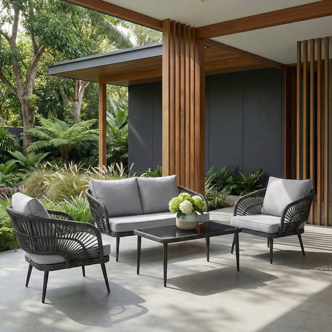 Alpa Outdoor Garden Balcony Sofa Set 2 Seater , 2 Single Seater 1 Center Table Set Braided and Rope