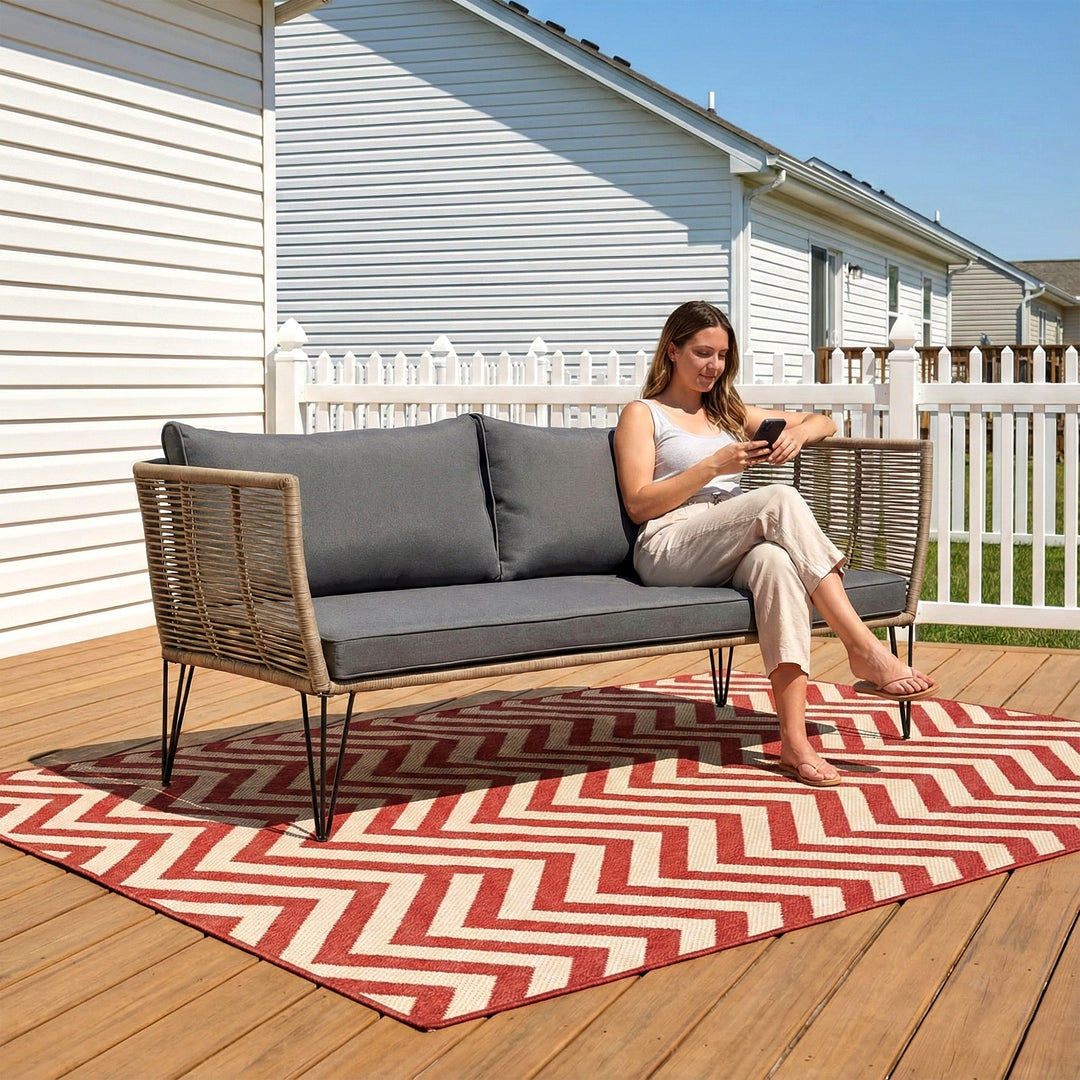 Oaka Outdoor Sofa 2 Seater (Beige) Braided & Rope
