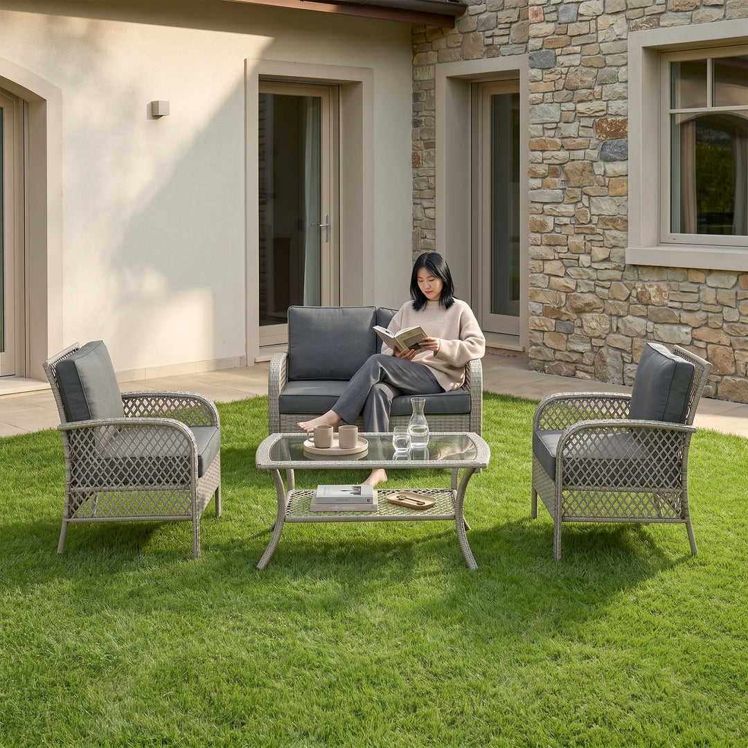 Meier Outdoor Sofa Set 2 Seater, 2 Single seater and 1 Center Table (Grey)