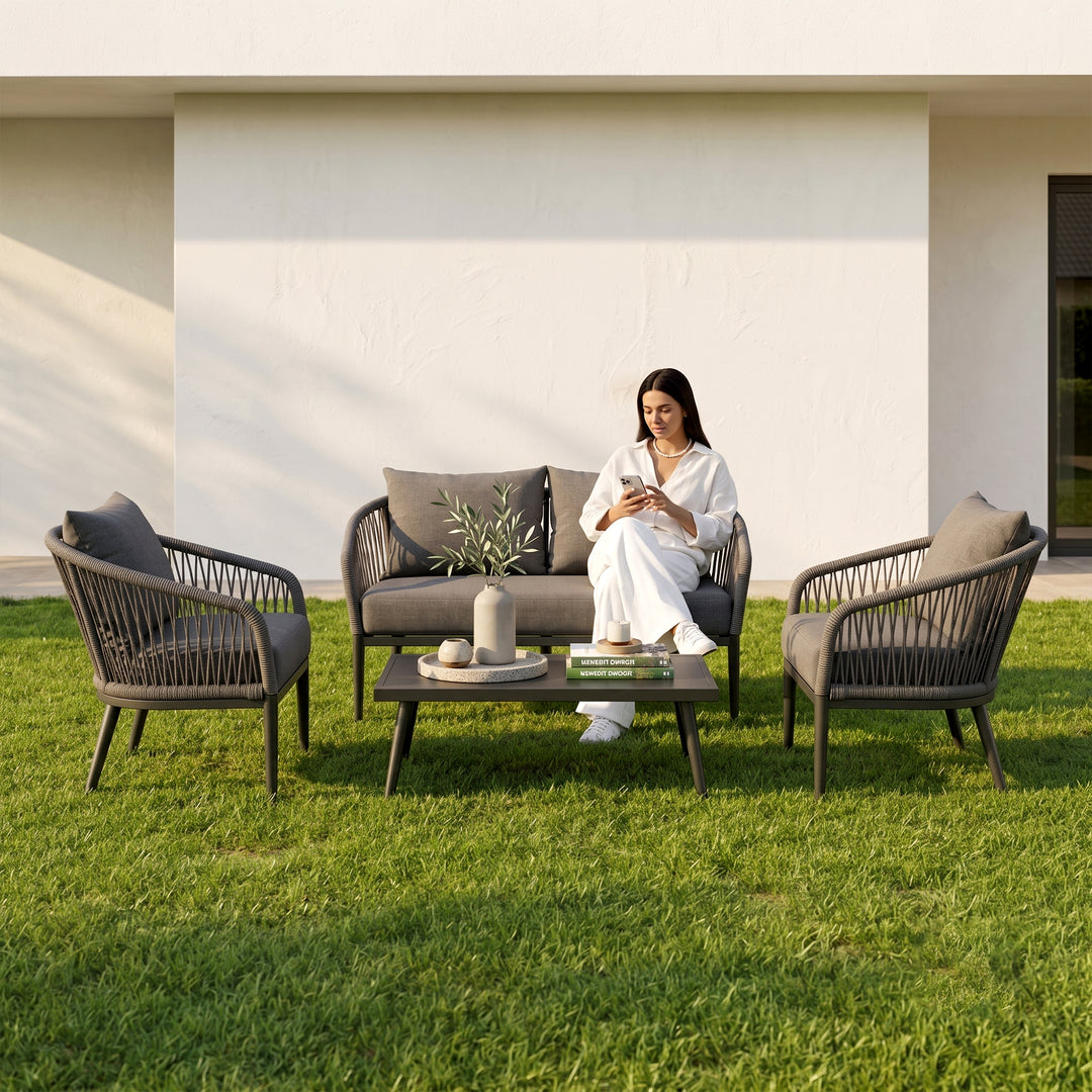 Gino Outdoor Sofa Set 2 Seater, 2 Single seater and 1 Center Table (Dark Grey) Braided & Rope