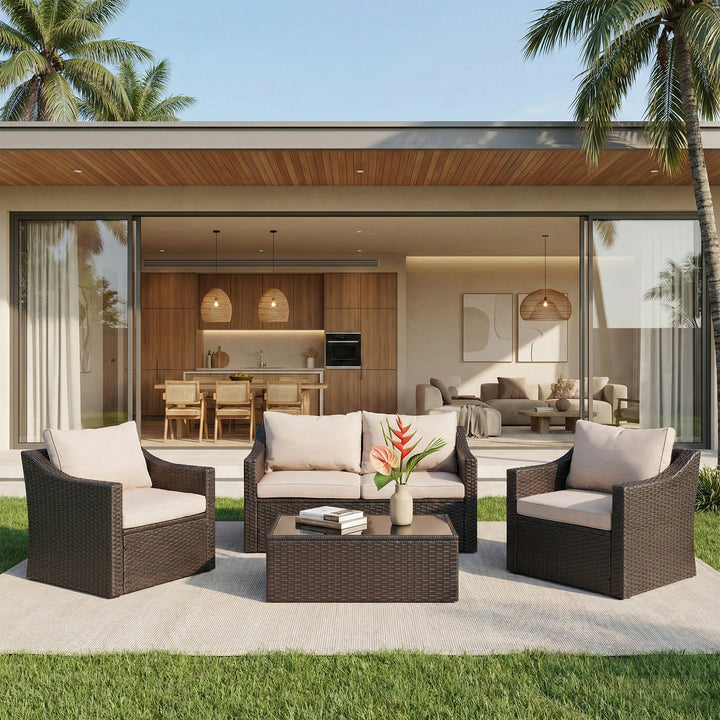 GRAVITO Outdoor Sofa Set 2 Seater, 2 Single seater and 1 Center Table (Brown)