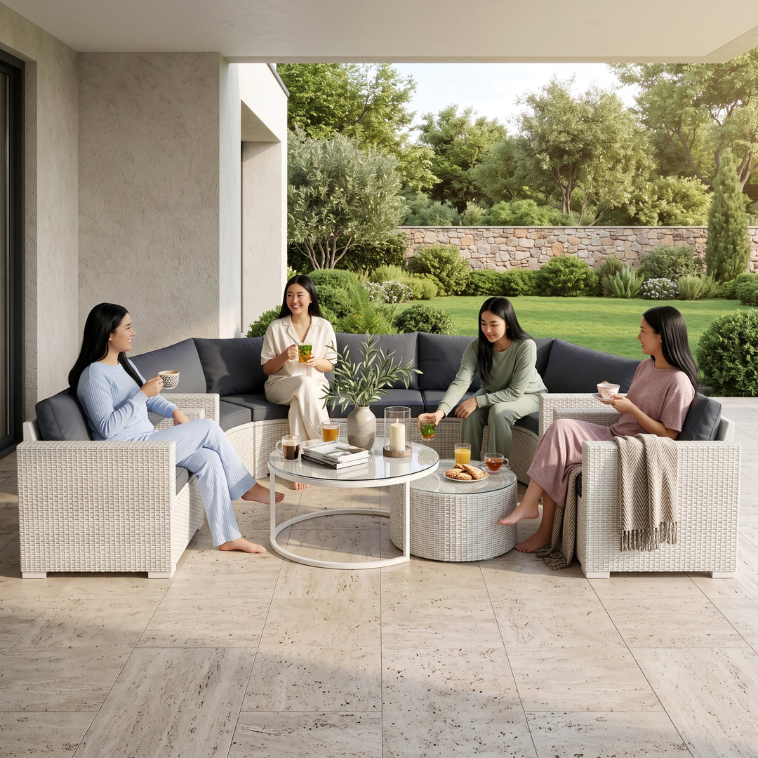 Leone  Outdoor Sofa Set 7 Seater and  2 Tables (White + Grey)