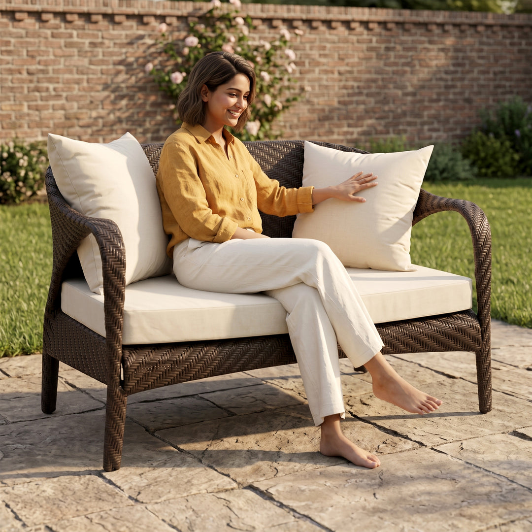 Kanva Outdoor 2 Seater Sofa (Dark Brown +Beige)