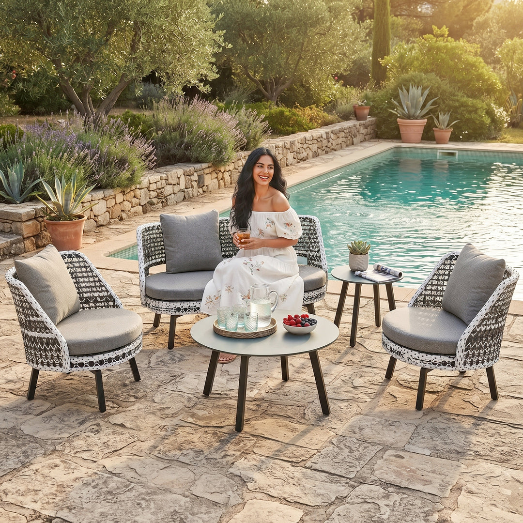 Bufil Outdoor Garden Balcony Sofa Set 2 Seater,2 Single seater and 2 Center Table Set (Grey)