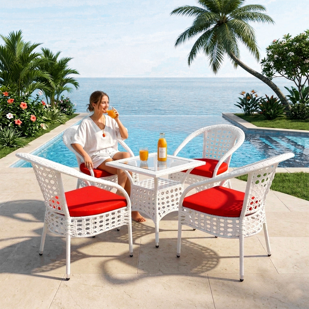 Koiki Outdoor Patio Seating Set 4 Chairs and 1 Table Set (White)