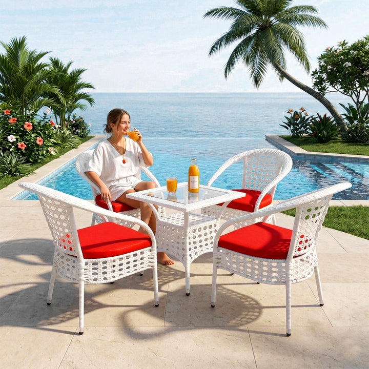 Koiki Outdoor Patio Seating Set 4 Chairs and 1 Table Set (White)
