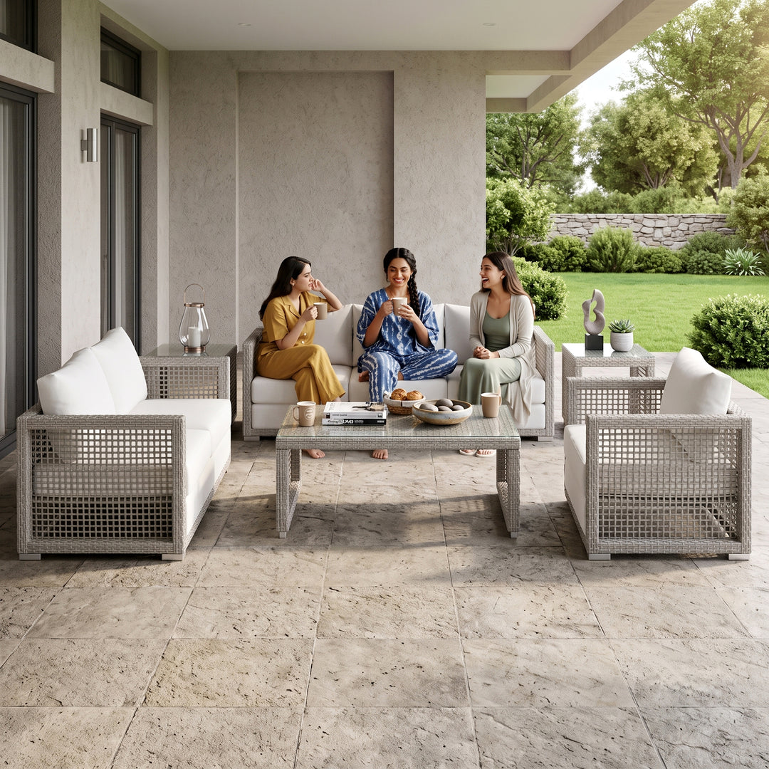 Malvolio Outdoor Set  1 Triple Seater, 1 Double Seater, 1 Single Seater, 2 Side table and 1 Center Table (Grey)