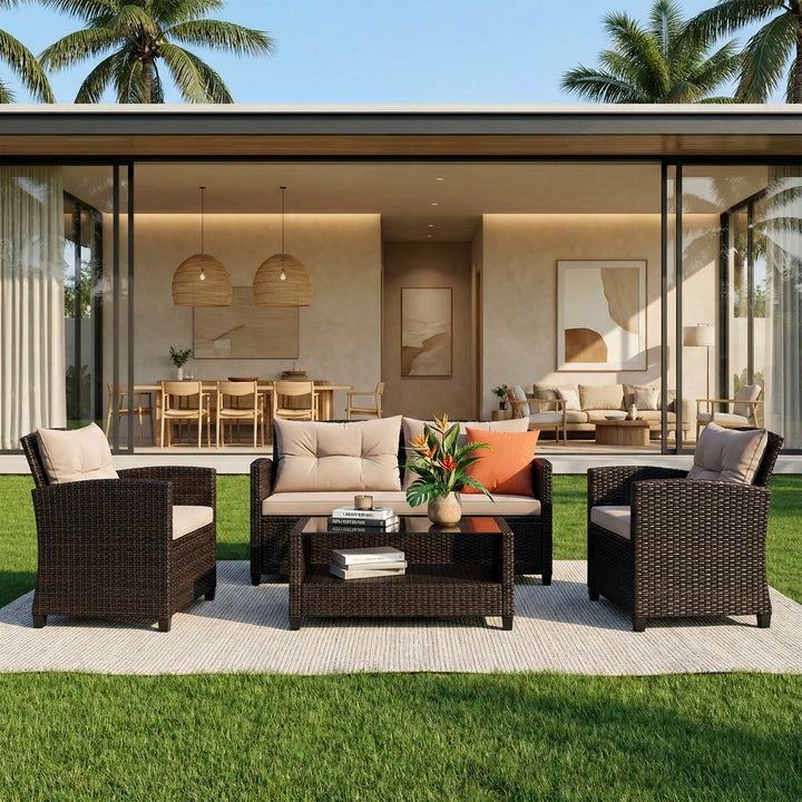 Amada Outdoor Sofa Set 2 Seater , 2 Single seater and 1 Center Table Set (Brown)