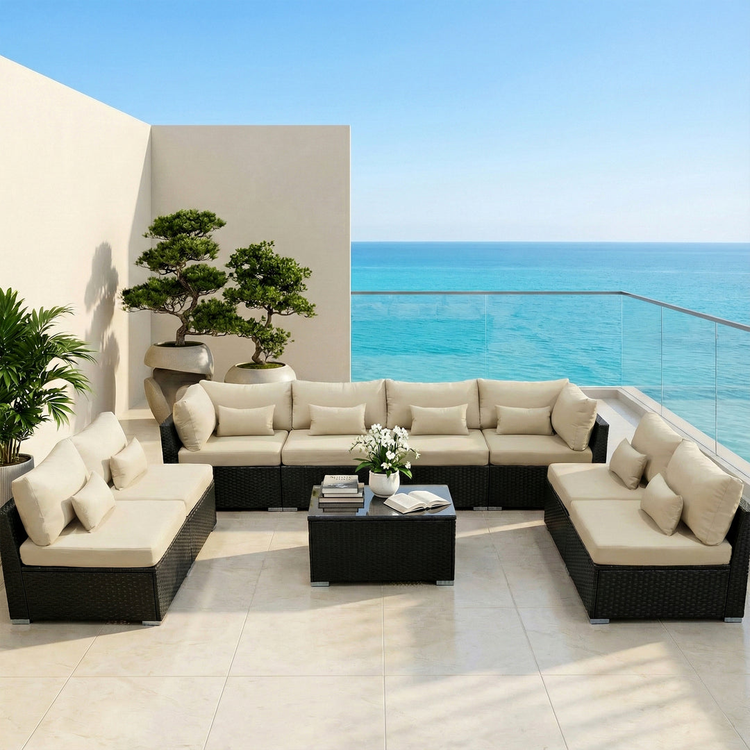 Aris Outdoor Garden Balcony Sofa Set 2 Double Seater, 4 Single seater 2 Double seater With 2 Center Table Set (Black)