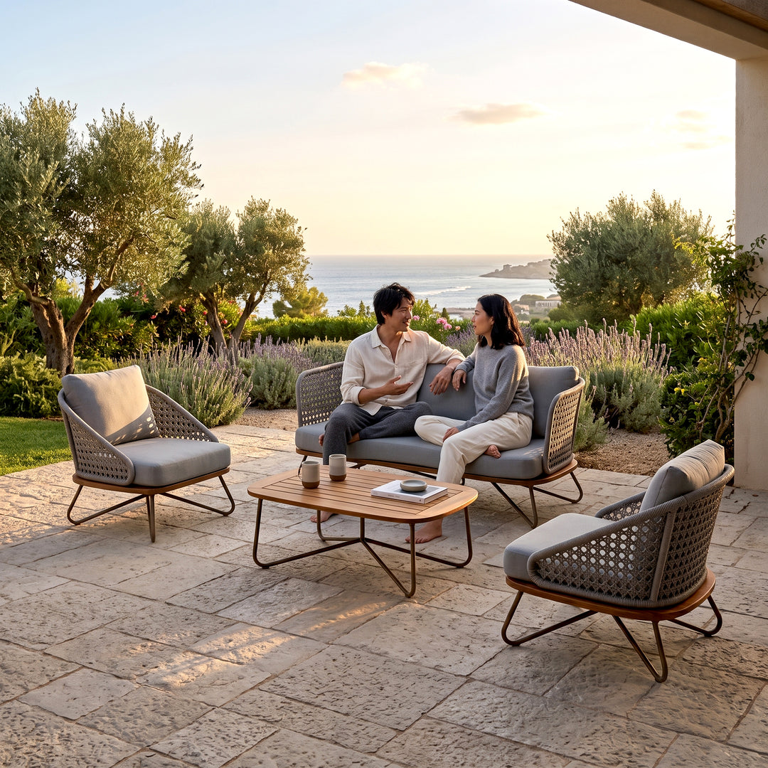 Marcela Outdoor Sofa Set 3 Seater, 2 Single seater and 1 Center Table Set (Grey) Braided & Rope