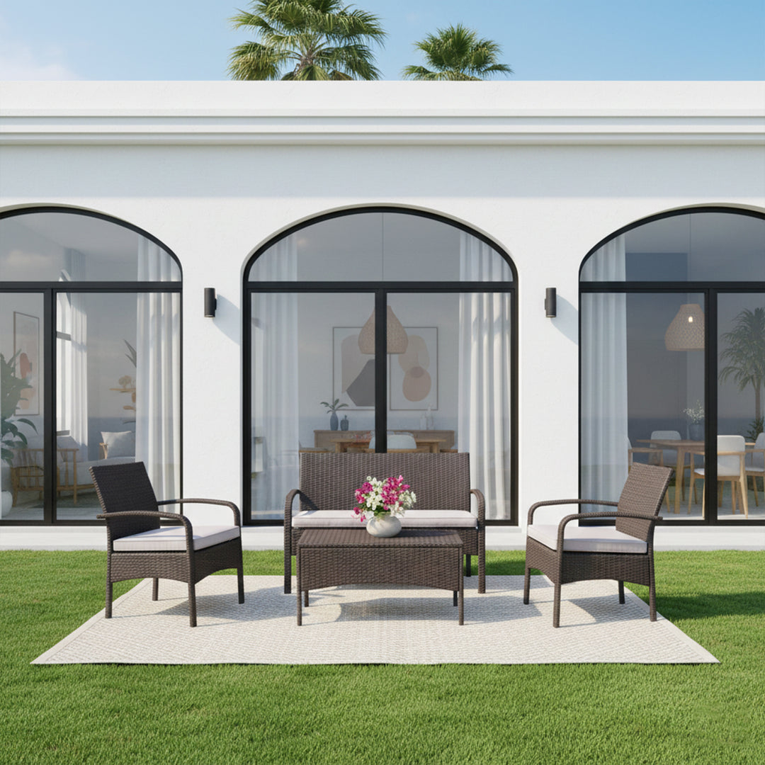 Canapa Outdoor Sofa Set 2 Seater , 2 Single seater and 1 Center Table Set (Brown)