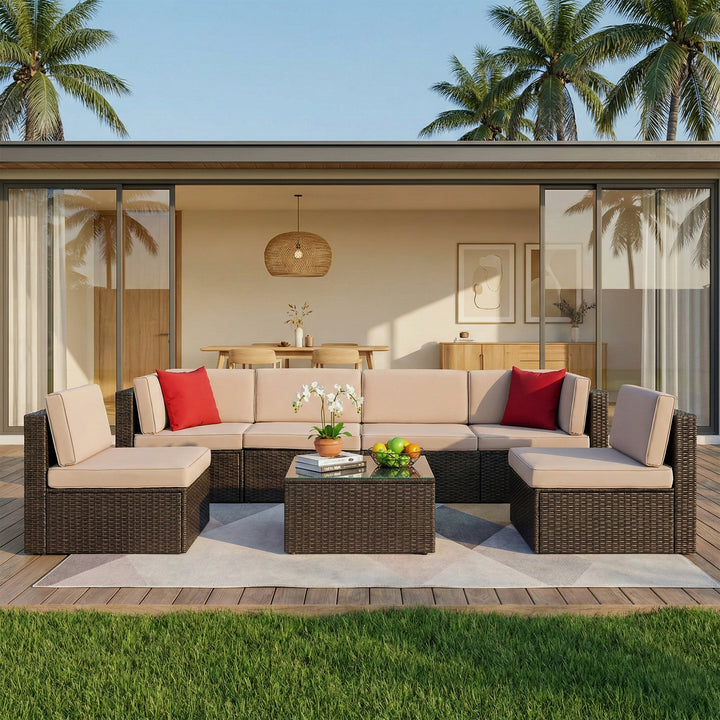 Carni Outdoor Patio Sofa Set 6 seater and 1 Center Table (Brown)