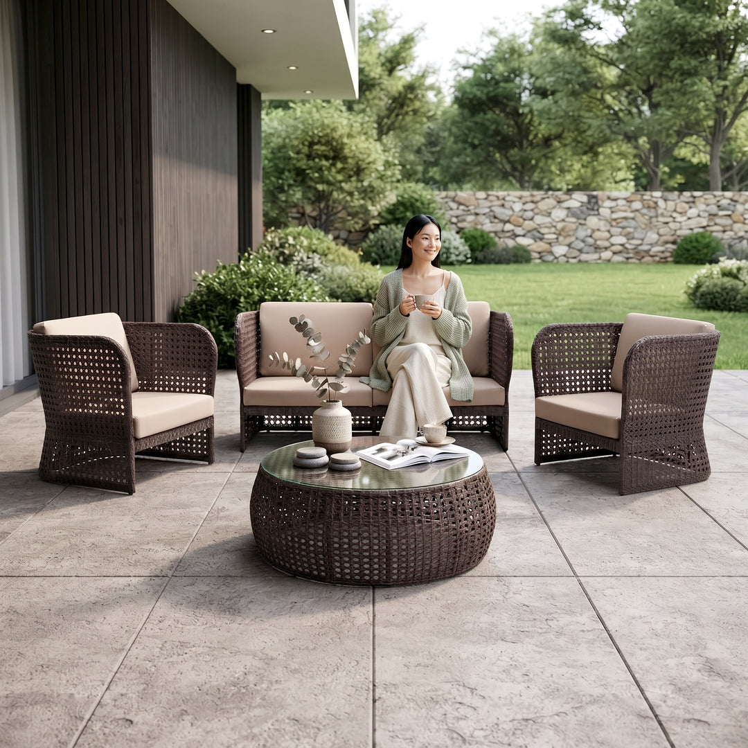 Lombardi Outdoor Sofa Set 2 Seater , 2 Single seater and 1 Center Table (Brown)