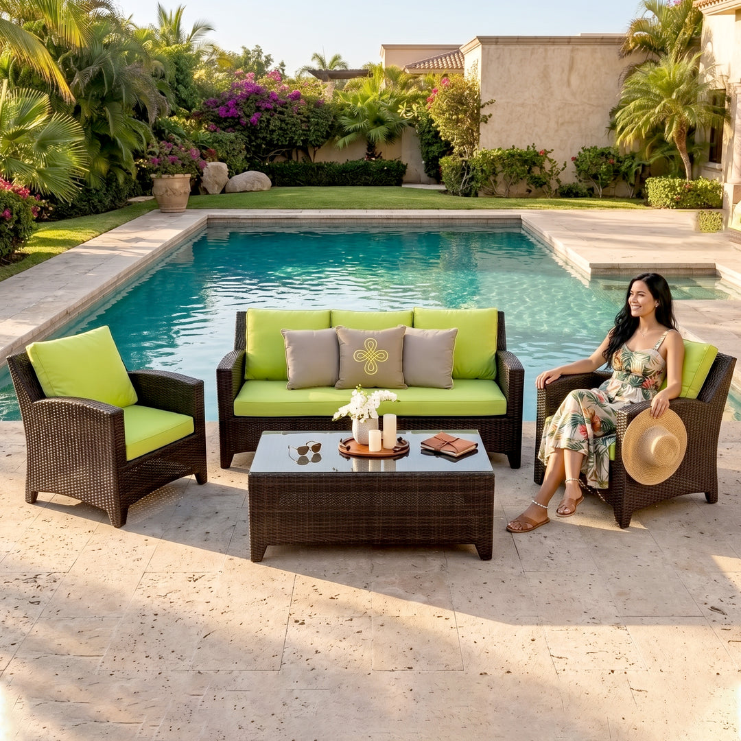 Alfonsoo Outdoor Patio Sofa Set 5 Seater and 1 Center Table (Dark brown)