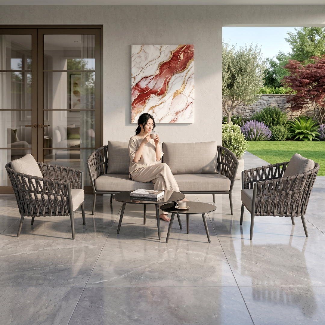 Legion Outdoor Sofa Set 2 Seater , 2 Single seater and 2 Center Table Set (Dark Grey) Braided & Rope